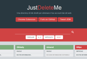 JustDeleteMe Cancellare Servizi Web