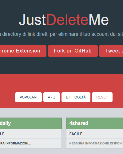 JustDeleteMe Cancellare Servizi Web