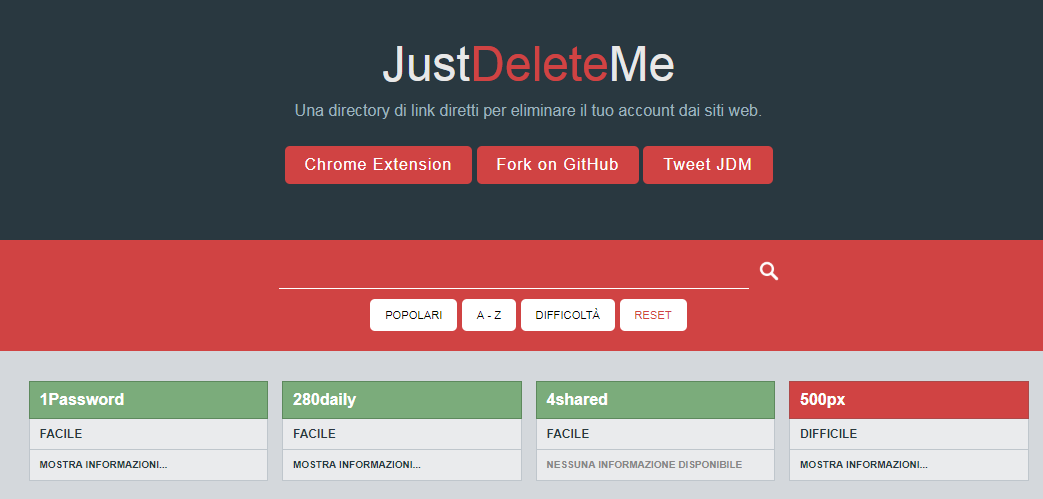 JustDeleteMe Cancellare Servizi Web