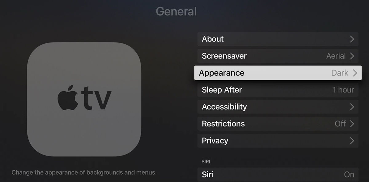Dark Mode Apple TV