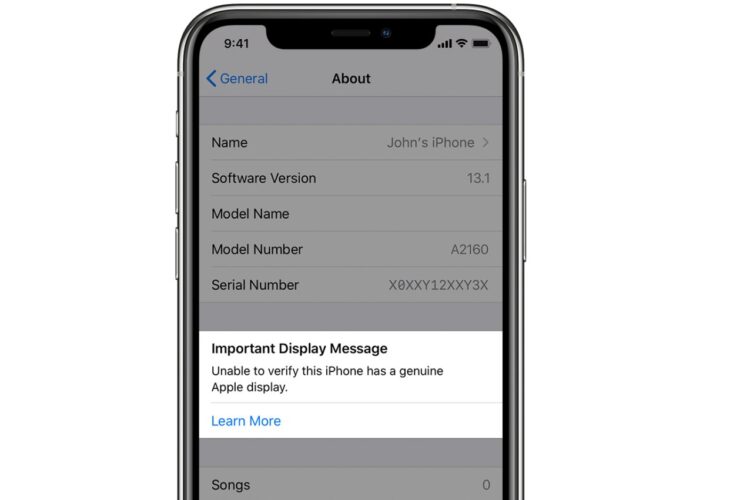 Display iPhone sostituito alert se non Originale