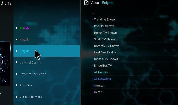 Enigma Kodi addons Film Inglese
