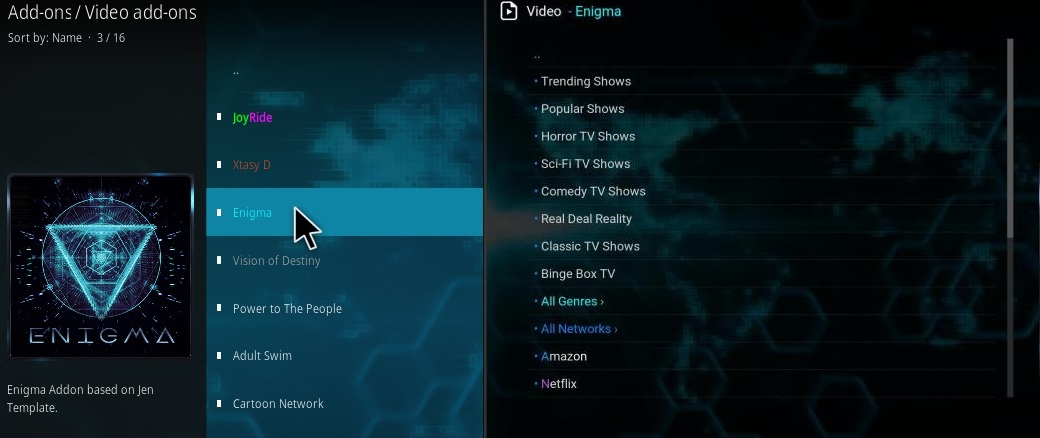 Enigma Kodi addons Film Inglese