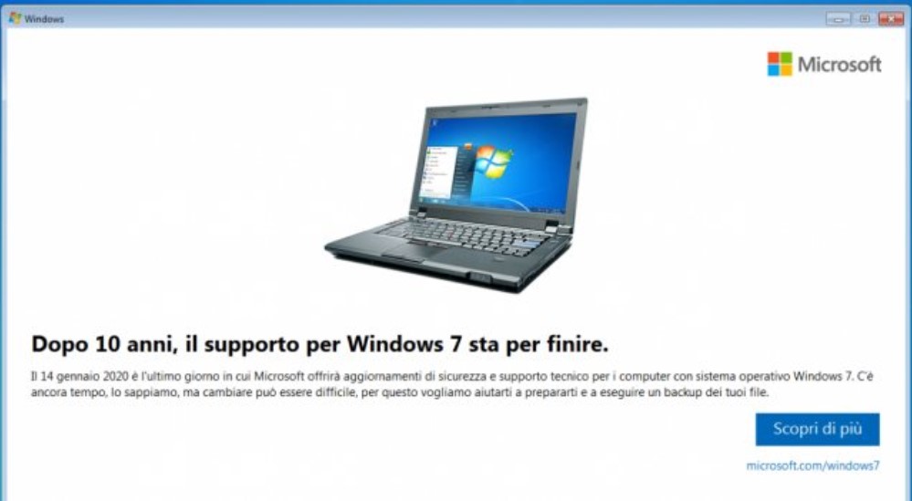 Fine Supporto Windows 7 notifica