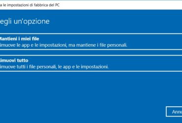 Reimposta Windows 10