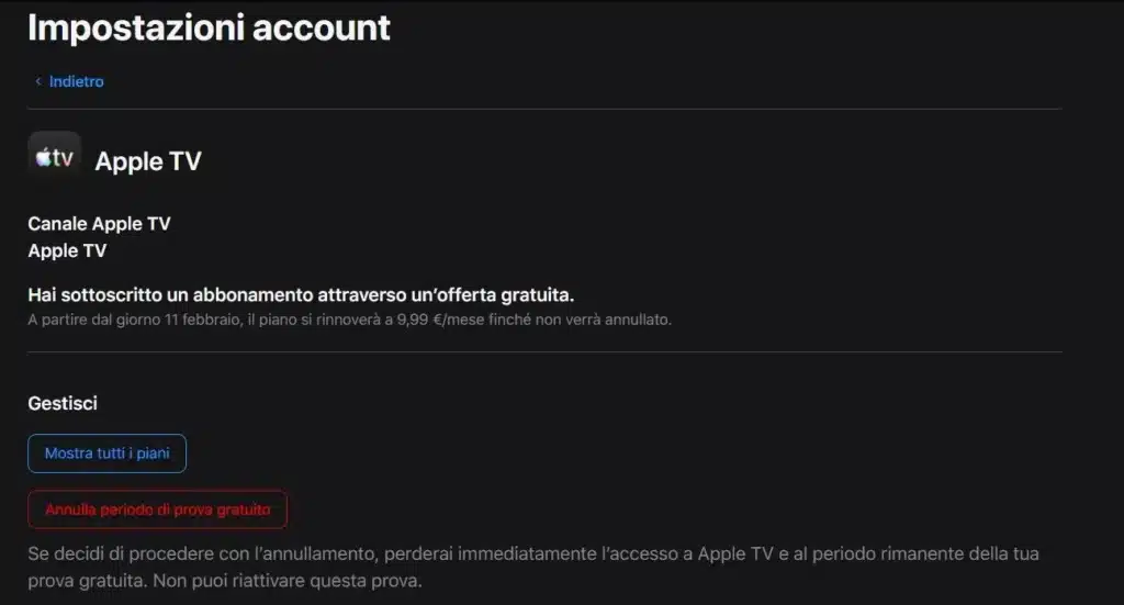 Apple TV Annulla Abbonamento