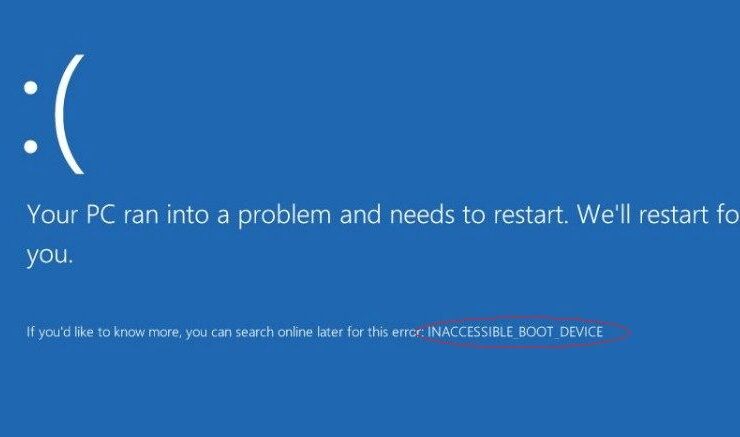 INACCESSIBLE BOOT DEVICE Error Windows 10