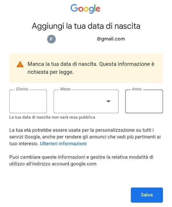 Data di Nascita Google