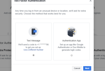 Facebook Two Factor Authentication Method