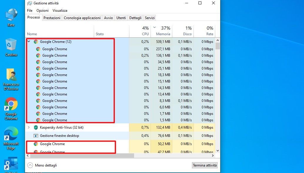 Tanti processi Google Chrome