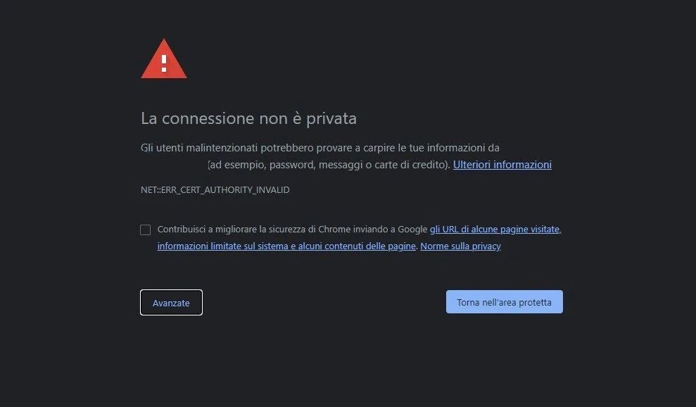 La connessione non è privata Chrome