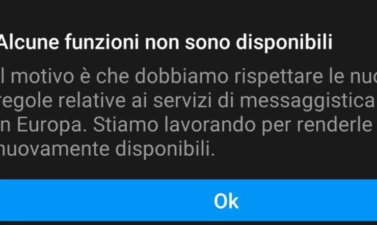 Alcune funzionalita non sono disponibili Instagram e Messenger