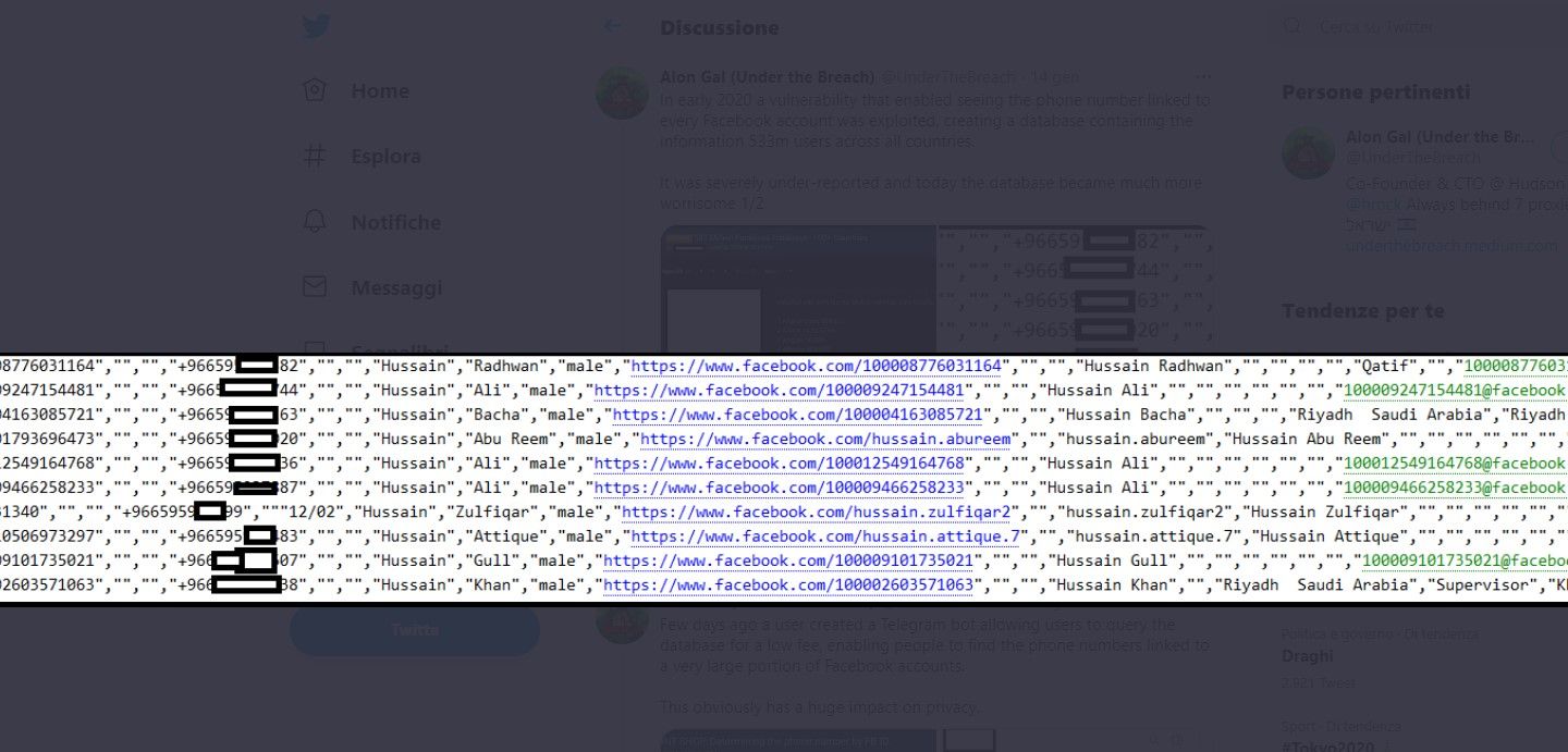 Facebook Rubati numeri di telefono
