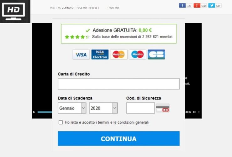 Siti Streaming Carte di Credito