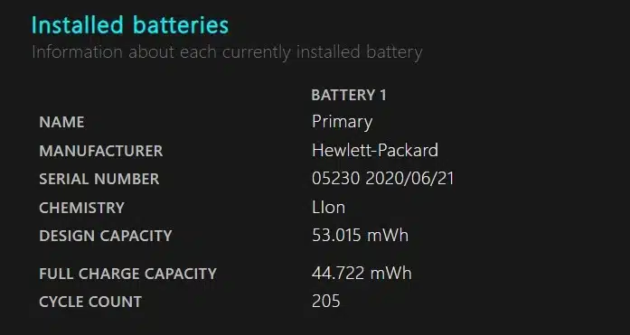 Battery Report Windows Detail
