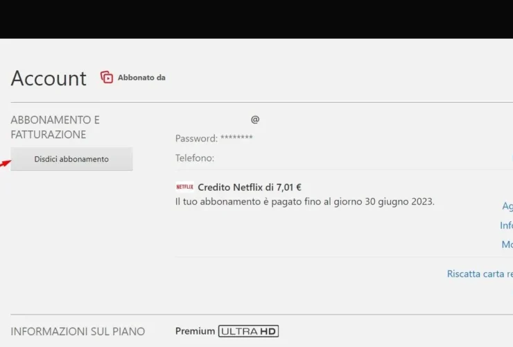 Cancellare Account Netflix Pulsante