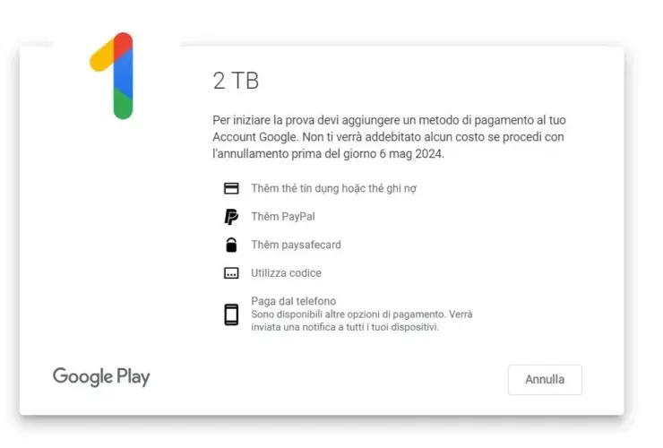 Google One 2TB Gratis