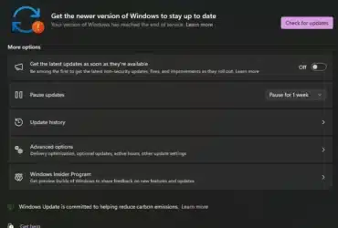 La tua versione di Windows ha raggiunto la fine del servizio Windows 11