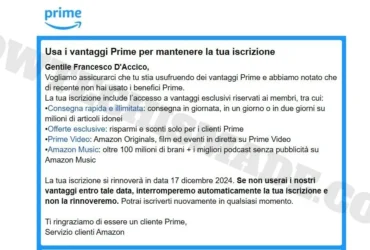 Amazon Prime Mantenere Iscrizione