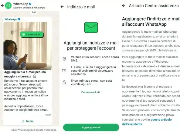 WhatsApp Richiesta email