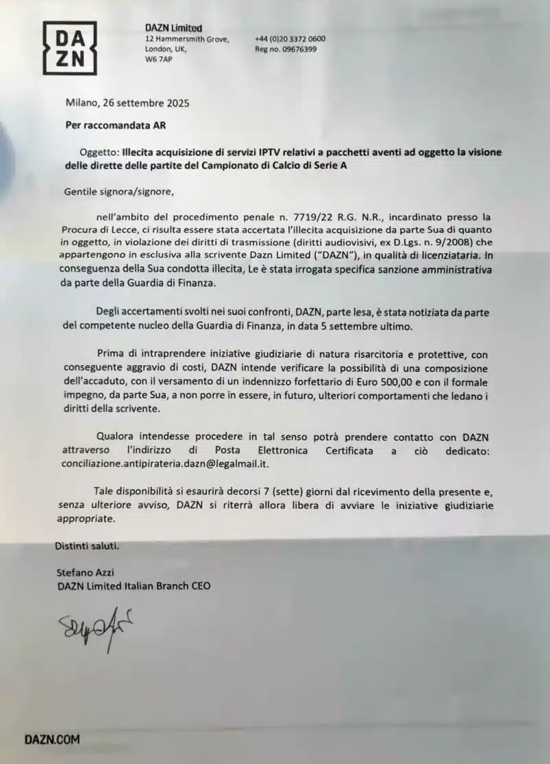 Multa DAZN 500 euro