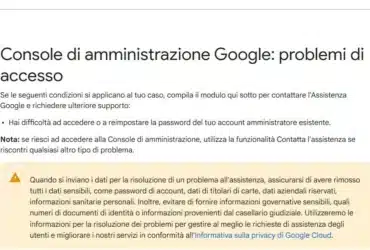 Console di amministrazione Google per problemi di accesso