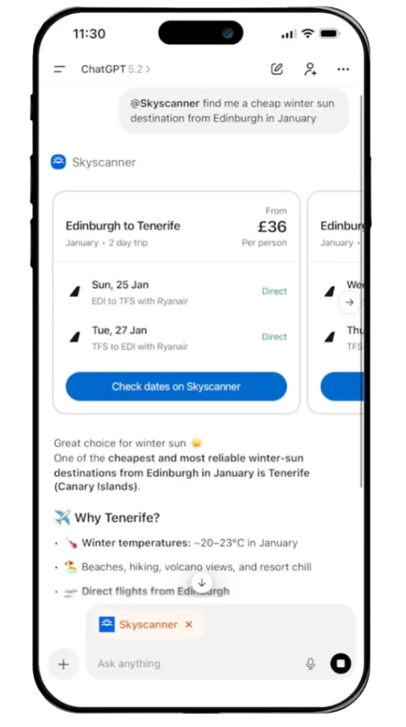 Skyscanner App su ChatGPT