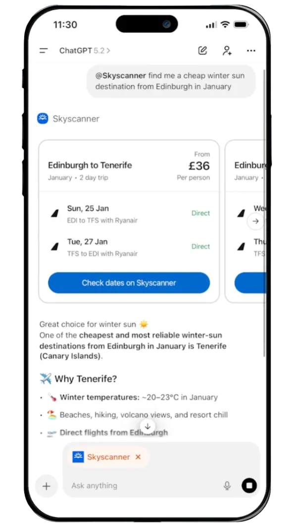 Skyscanner App su ChatGPT