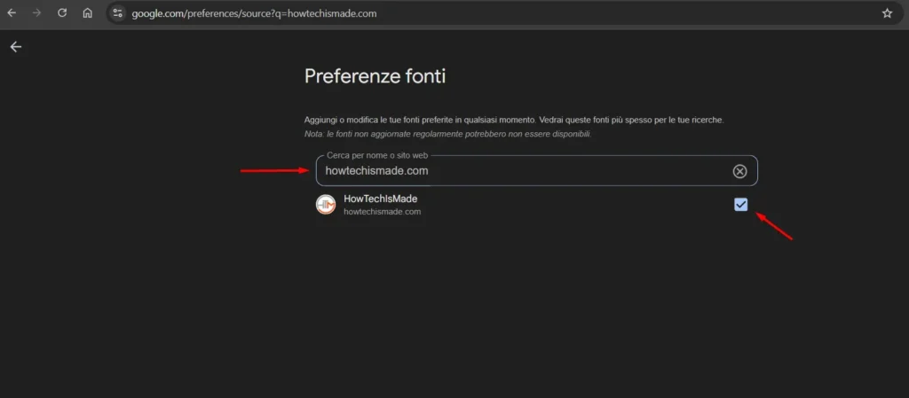 Come aggiungere le Fonti Preferite su Google